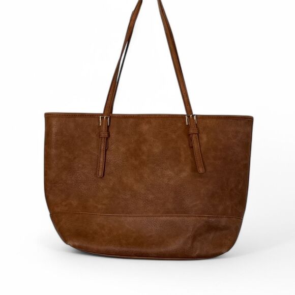 Urban Expressions‎ Brown Tote Bag Striped Interior Double Strap Buckle Detail - Picture 1 of 16